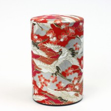 Teedose Kranich 100 g, rot, mit Metalldeckel, original aus Japan