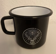 Jägermeister Emaille Henkelbecher Becher Tasse Mug Cup Schwarz Weis Metall Lesen