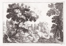 paysage Landscape trees Bäume arbres Kupferstich engraving Perelle 1700