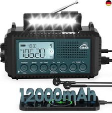 Roxicosly Kurbelradio, Notfallradio mit 12000 mAh Power Bank, AM/FM