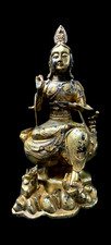 antiker nepalesischer Bronze Buddha vergoldet Kwan Yin Guan Göttin Mitte 20. Jh.