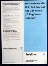 VW Golf 3 " Rolling Stones"  Preisliste, v. 27.12.1995  Modelljahr 1996