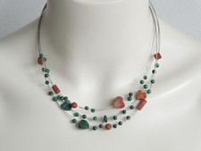 Malachit Schaumkoralle Kette Collier Kugel Herz Schwebend 11,3 g/44 cm