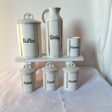 Antike Voratsdosen Keramikdosen Küche Kaffee  Essig Goldrand Nelken Zimmt Kümmel