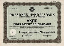 100 Stück Dresdner Handelsbank Aktiengesellschaft in Dresden 1927 100 RM