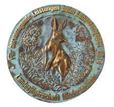 Bronze-Wandteller mit Wildtiermotiv / Jagdmotiv Hase der LJN aus dem Jahr 2014