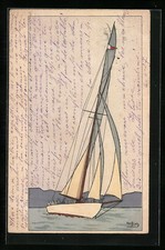 Künstler-AK sign. Harry Eliott: Elegante Segelyacht in Fahrt 1907 