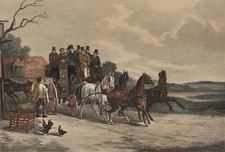 THE LAST CHANGE DOWN Kutsche Pferdewechsel Lithographie 1863 Harris nach Shayer