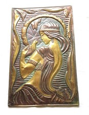 Wandrelief Reliefbild  3D Metall Mehrfarbig Dame Frau Taube Orient Griechisch