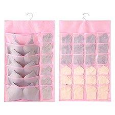 Kleiderschrank-Hängeorganizer mit Netzstofftaschen und drehbarem Bügel, Pink