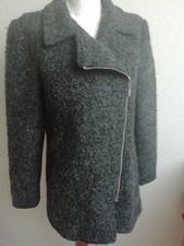 Damen Wolle Mohair M38 40 Tweed Mantel Jacke Biker C&A Blazer Anthrazit PARKA 