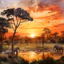 Wandbild Elefant Afrika Landschaft Dekobild Tiere Wanddeko Dekofliese Wandfliese