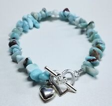 ? Armband - ECHTER LARIMAR - Silberfarbener Herz-Verschluss