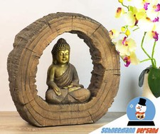 Großer Thai Buddha Budda in Holzscheibe 40cm mit Figur Statue Feng Shui NEU