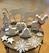 Weihnachtsdeko modern weiß Rentiere Stern Holz Metall Paket Konvolut Shabby