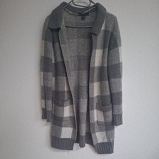 Damen Strickjacke Cardigan jacke mantel Gr.S grau weiß karriert 