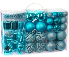 Weihnachtskugeln 101er Set Christbaumkugeln Christbaumschmuck + Spitze Blau