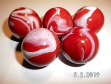 5 Murmeln Rotbart aus Glas ca. 35mm - rot, Glasmurmel, Glaskugel (108188)