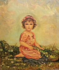 Kinderportrait B. Sieber Düsseldorf Mädchen mit Blumenkranz auf einer Wiese