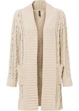 Strick-Kardigan mit Zopfmuster aus Chenille Gr 32/34 Kieselbeige Damen Jacke Neu