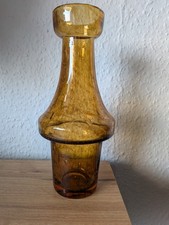 Glasvase 60er 70er Jahre, bernsteinfarbend, Design: Józef Podlasek, Bubble-Vase