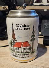 Ton Bierkrug mit Zinn Deckel, Sonder Bemalung. HERR Keramik 