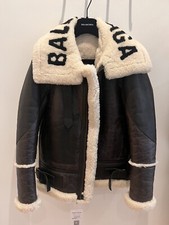 Balenciaga Jacke Damen Lammfell Pilotenjacke Braun Beige Gr 34 FR ORIGINAL!