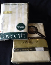 Edle Favorit Mako Damast Bettwäsche Kronendekor Blockstreifen Gelb & Laken 6tlg.