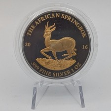Gabun Springbock 2016 Silber vergoldet 1000 Francs st Teilvergoldet geschwärzt
