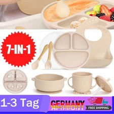 7PCS Silikon Babygeschirr Set BPA FREI Lernen Besteck Set Kinder Geschirr Set