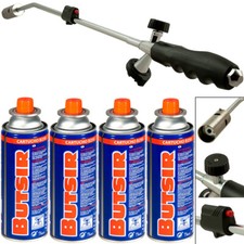 Unkrautbrenner Unkrautvernichter + 4 Butangaskartuschen Piezo Zündung Gasbrenner