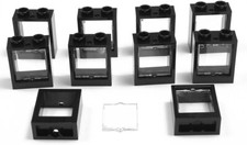 LEGO - 10 Fenster 1x2x2 schwarz mit Scheibe transparent klar 60592 60601 NEUWARE