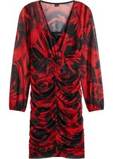 Kleid Gr. 36/38 Schwarz Rot Floral Damen Langarm Partykleid Mesh-Dress Neu