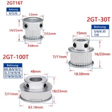 16-100 Zähne GT2 Zahnrad 2GT