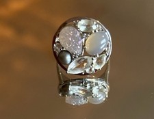 Statement Ring EA 925 Silber Perlen Steinen Strass Verzierungen Vintage Design