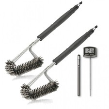 2 Grillbürsten f. Gasgrills Holzkohlegrills inkl. Weber Grill-Thermometer BBQ