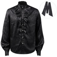 Herren Satin Blumenmuster Hemd Glänzend Renaissance Victorian Steampunk Gothic
