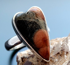 Unikat 925 Sterling Silber Ring Nuss-Obsidian Herz Gr.20,5 Echtschmuck