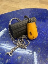 Antiker Anhänger mit Kette Echtsilber, Honigbernstein, Amber, Butterscotch 925