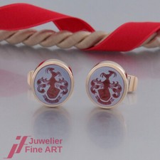 RENÉ RETTBERG Manschettenknöpfe - mit je 1 Gemme mit Wappen  - 18K/750 Gelbgold