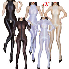 DE Erotik Bodystockings für Damen Catsuit Glänzende glatte Overall Nachtwäsche 