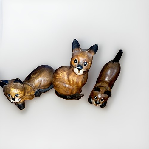 3er set holz katzenfiguren - set,