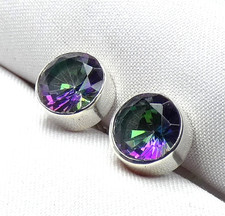 Ohrstecker 925 Silber ca. 8 mm Durchmesser facettierter Mystic Topas  UNIKAT NEU
