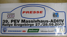 Aufkleber als Presse  Schild  39. ADAC Rallye Erzgebirge 2002 Pneumant Pokal 934