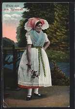 Spreewald, Frau in Tracht, Ansichtskarte 1919 