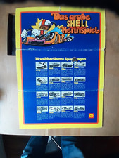 16 Shell-Münzen  70er Jahre:  berühmte Sportwagen mit Spielbrett ca. 45x 75 cm