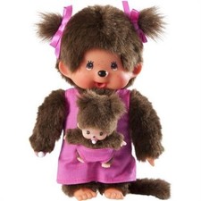 Sekiguchi 236200 - Monchhichi Mutter mit Baby Pink Kleid ca. 20 cm, NEU OVP