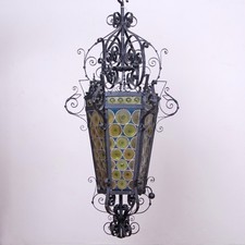Antike XL Laterne Schmiedeeisen mit Butzenscheiben handgefertigt um 1850 6.Z