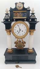 Biedermeier Portaluhr / Standuhr Holz / Messing / Alabaster