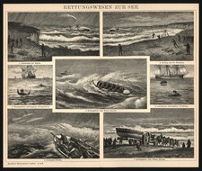 Druck anno 1896 - Seenotrettung - DGzRS Rettungsring Boje SOLAS Rettungsboot